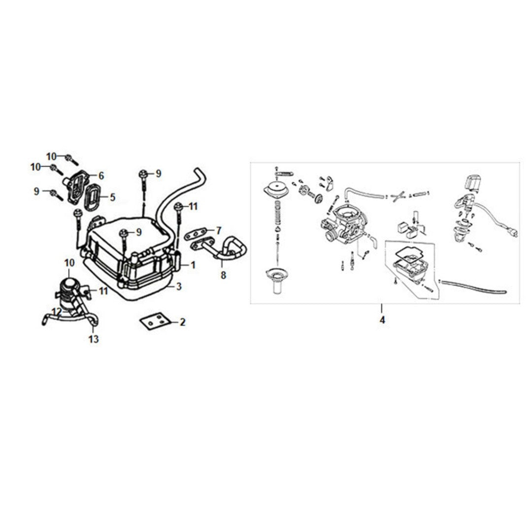 E 02 CYLINDER Head Cover/Carburetor for Cali Classic 125cc