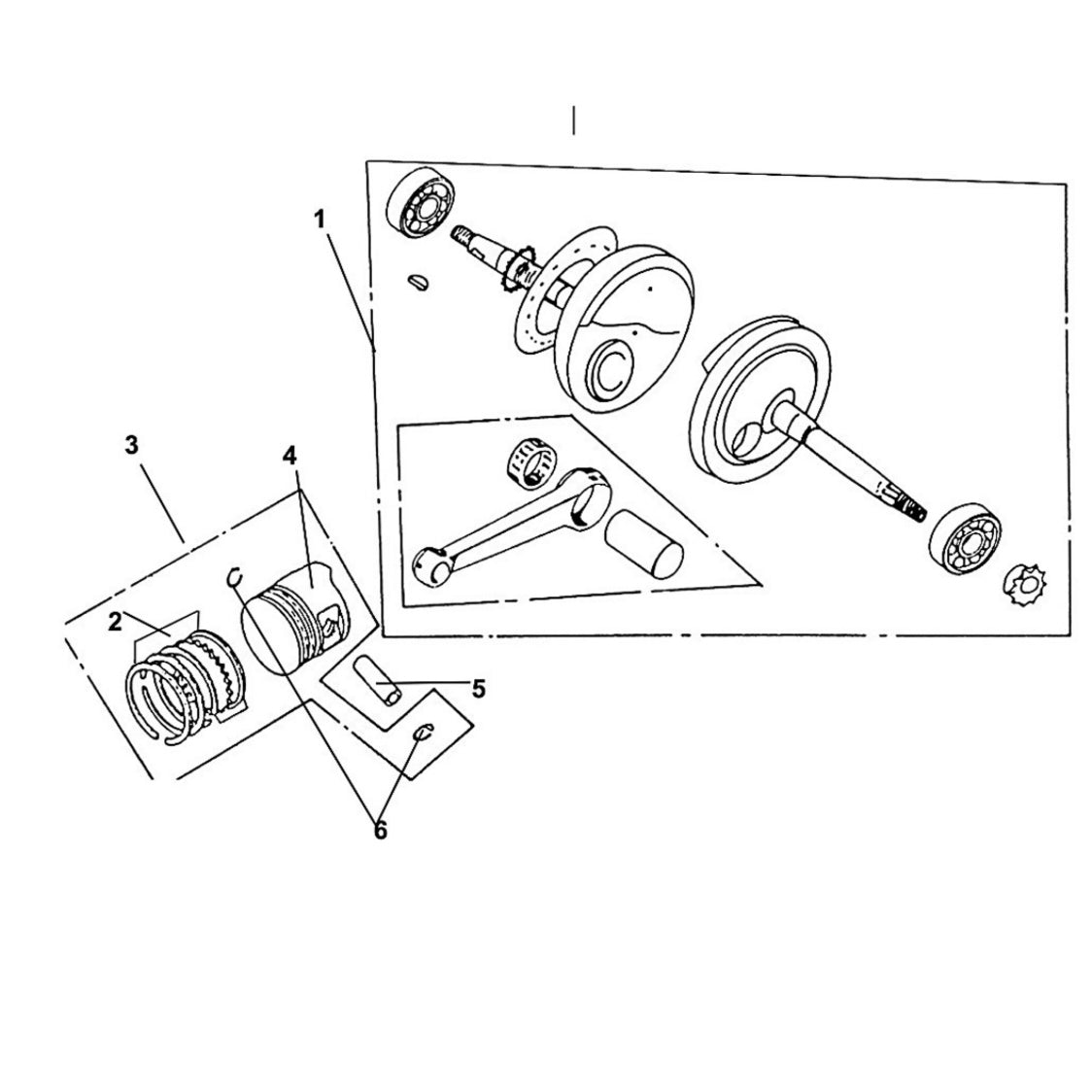 E 16 Crank Shaft / Piston for Lance Cali Classic 125cc