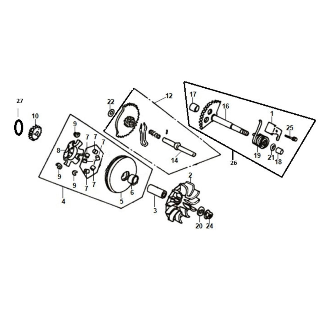 E 12 Drive Case / Kick Starter Spindle for Lance Cali Classic 125cc