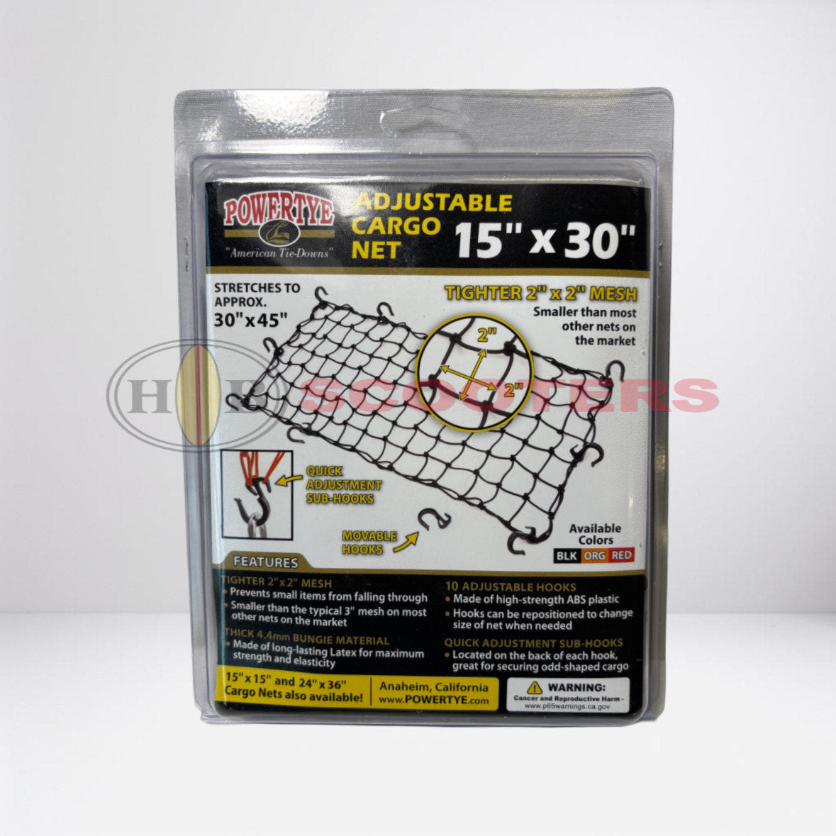 POWERTYE CARGO NET ADJUSTABLE BLACK 15"X30"