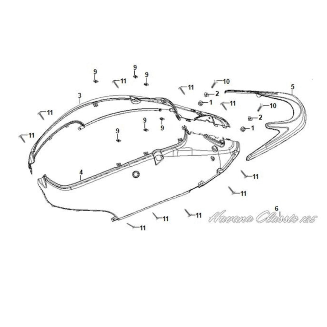 Lance Havana 125 - F 08 Body Cover Diagram