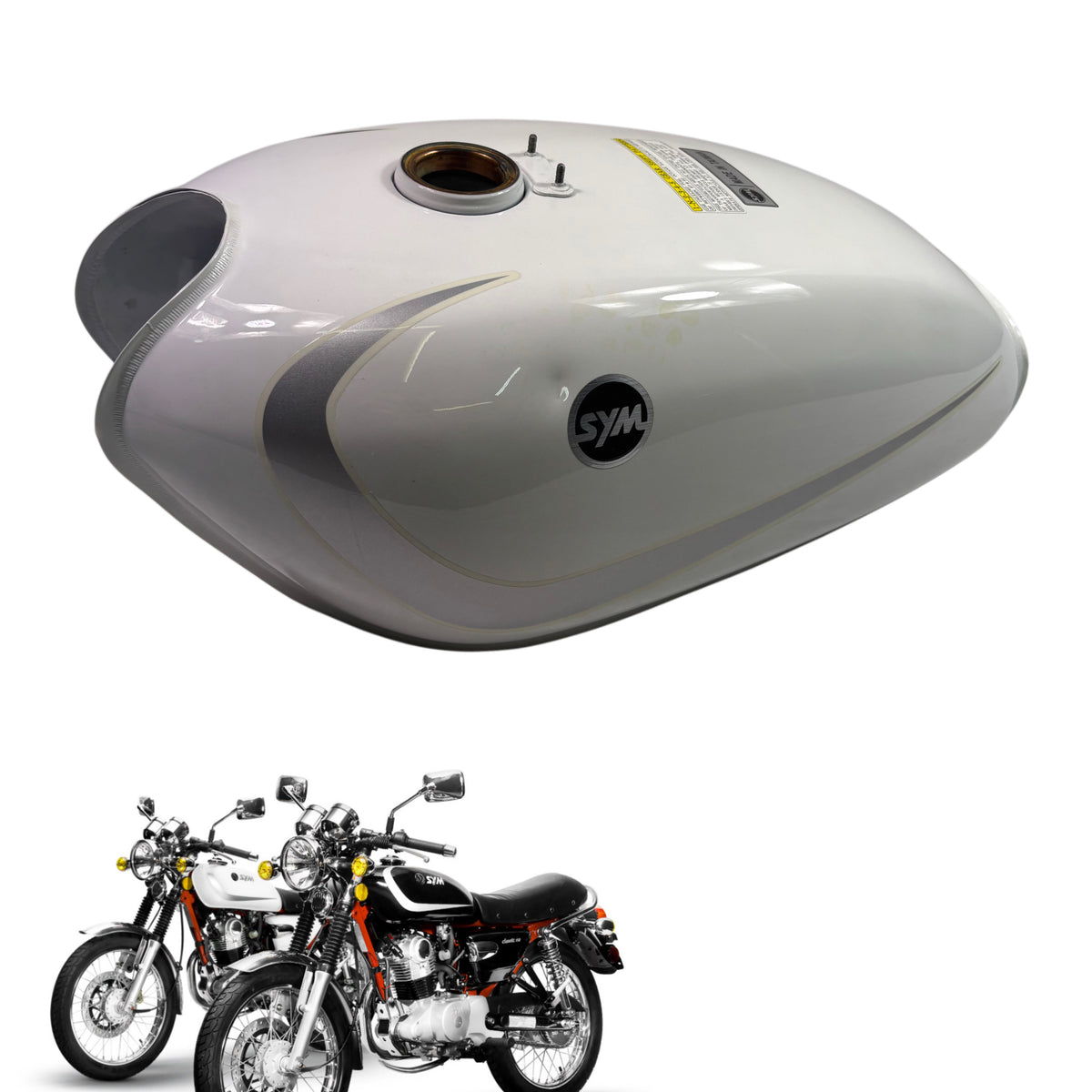 OEM SYM Wolf Classic 150 Motorcycle Gas Fuel Tank, White Original (NEW)