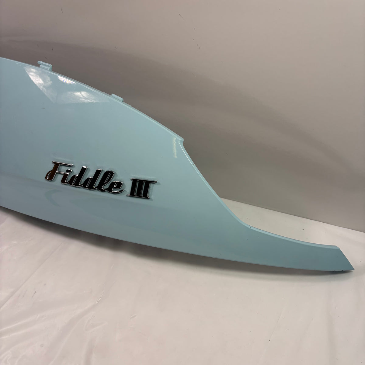 OEM SYM Fiddle III 200i Gas Scooter Left Side Body Panel w/ Emblem. Sky Blue 83600-XFA-000