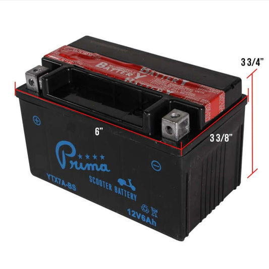 Prima 12V Scooter Battery, YTX7A-BS Replacement for Lance, Genuine 125/150/170/200i Models