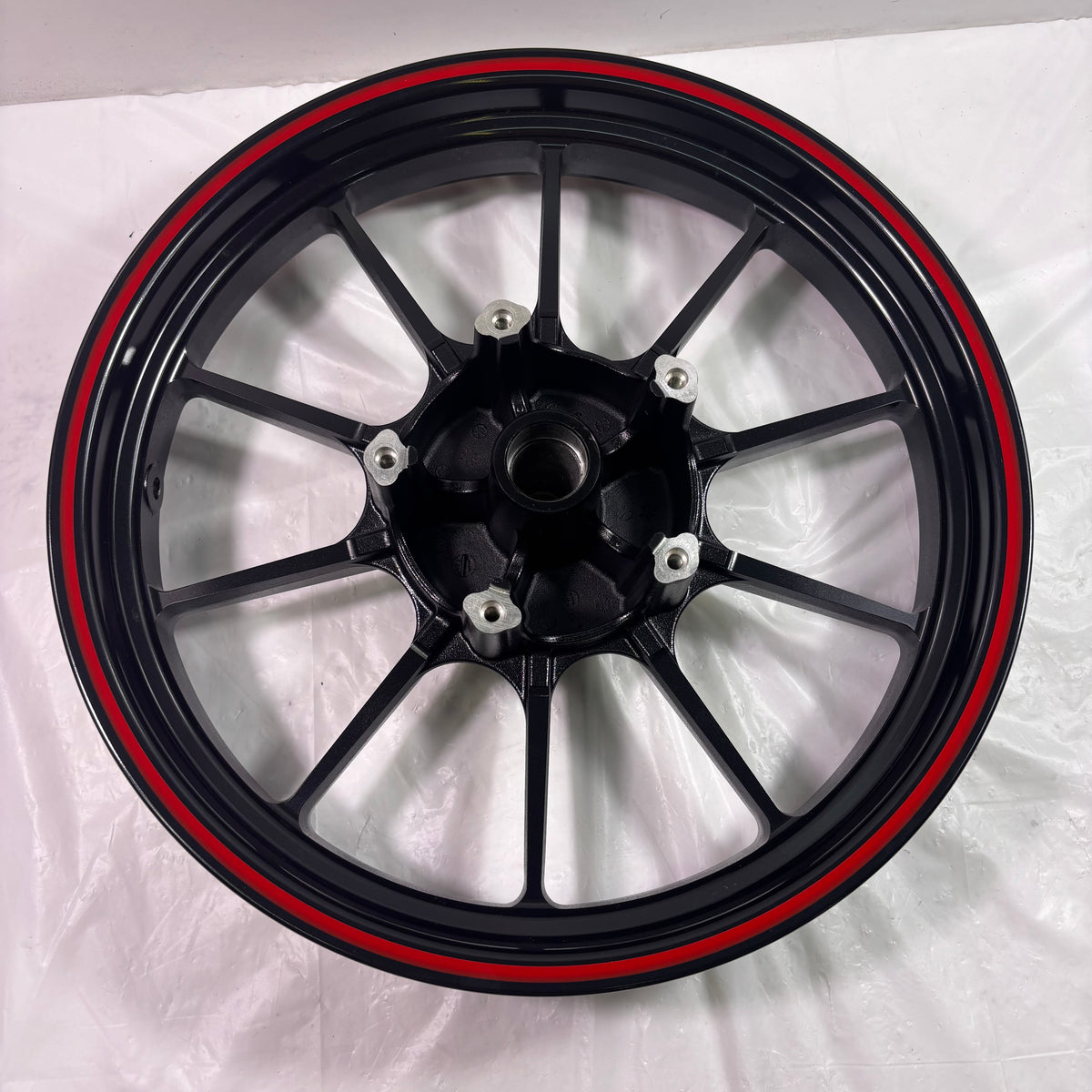 OEM SYM Wolf CR 300i Motorcycle Front Wheel Rim, Black w/ Red