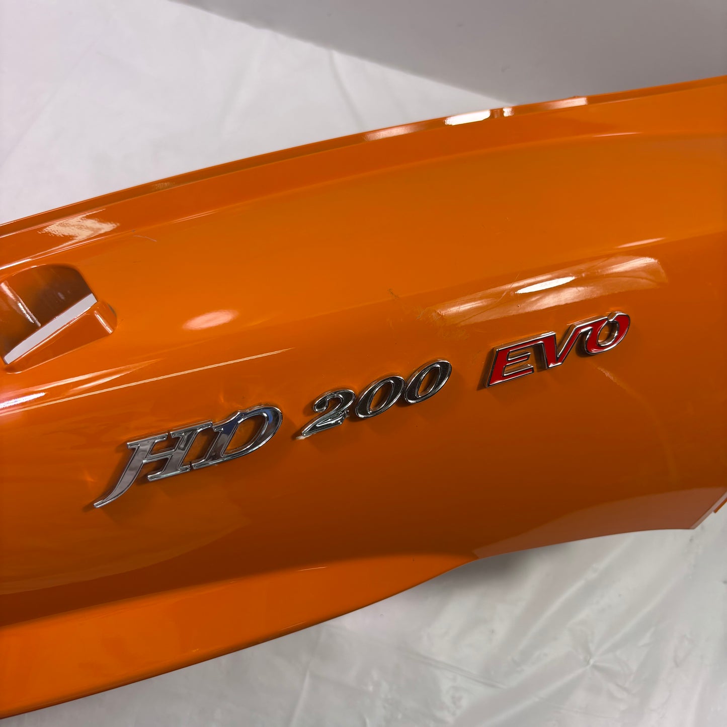 OEM SYM HD200 Evo Scooter Right Body Panel w/ Emblem, Orange. 8350G-HHR-000