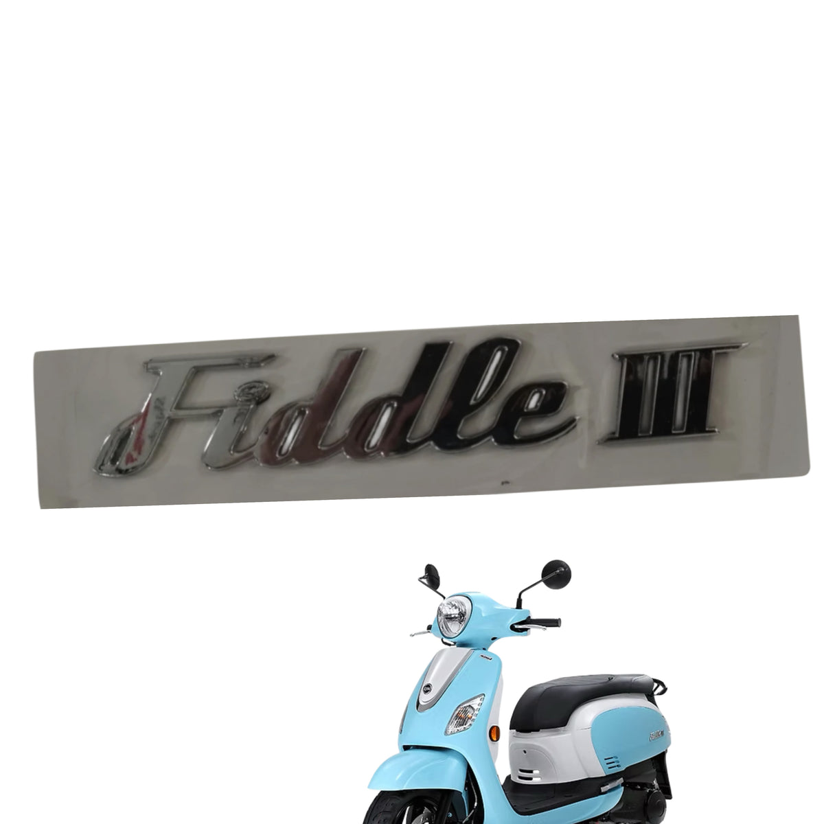 OEM SYM Fiddle III Gas Scooter Emblem Body Decal, Chrome or Black