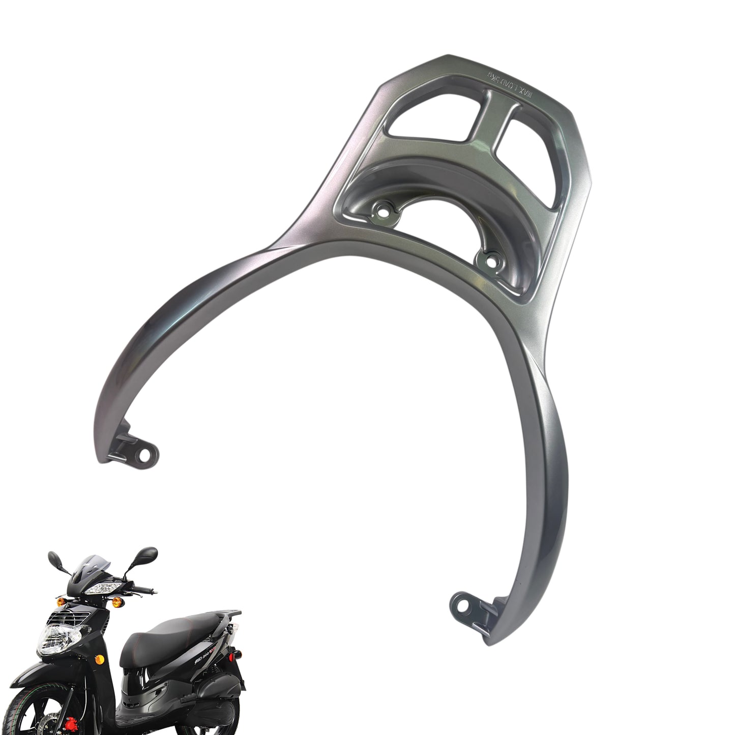 OEM SYM HD 200 Evo Rear Rack Carrier, New Silver Original 81200-HHA-000