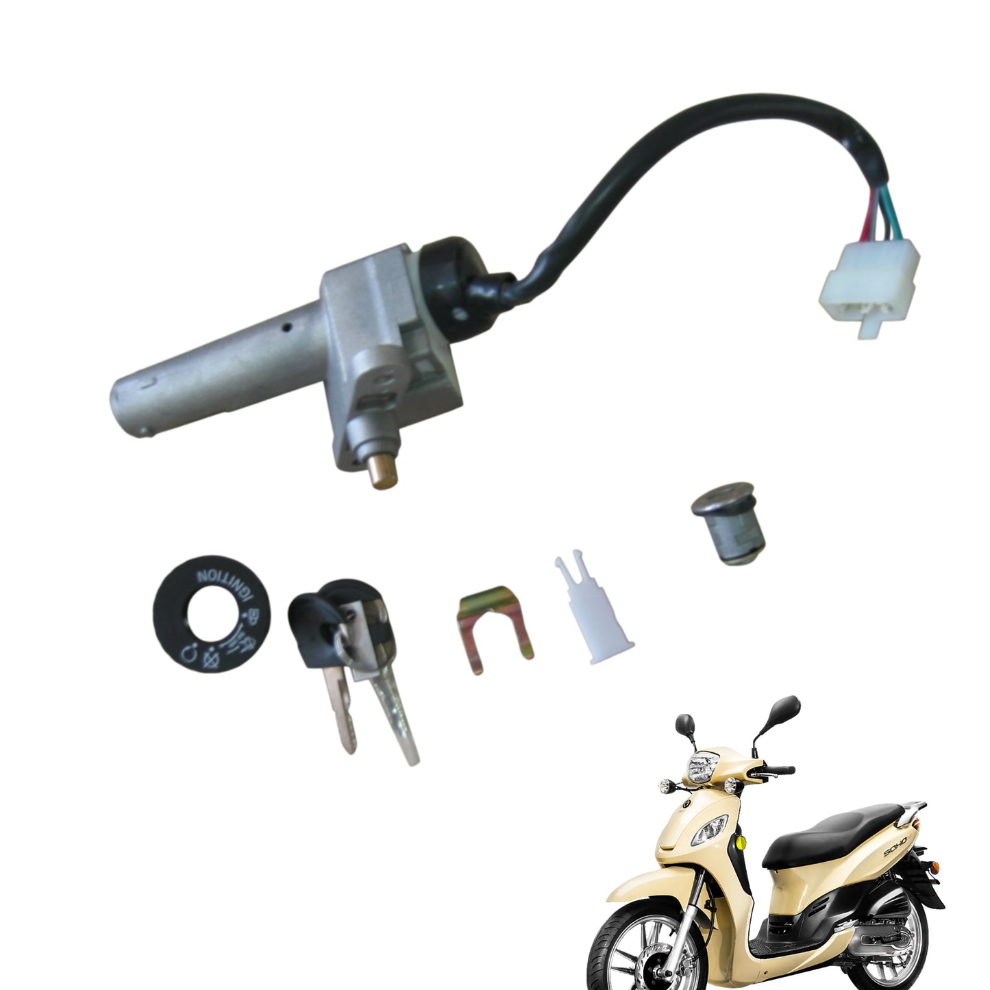 OEM Ignition Key Set for Lance SOHO 50cc Scooter w/ Two keys, Cover Cap
