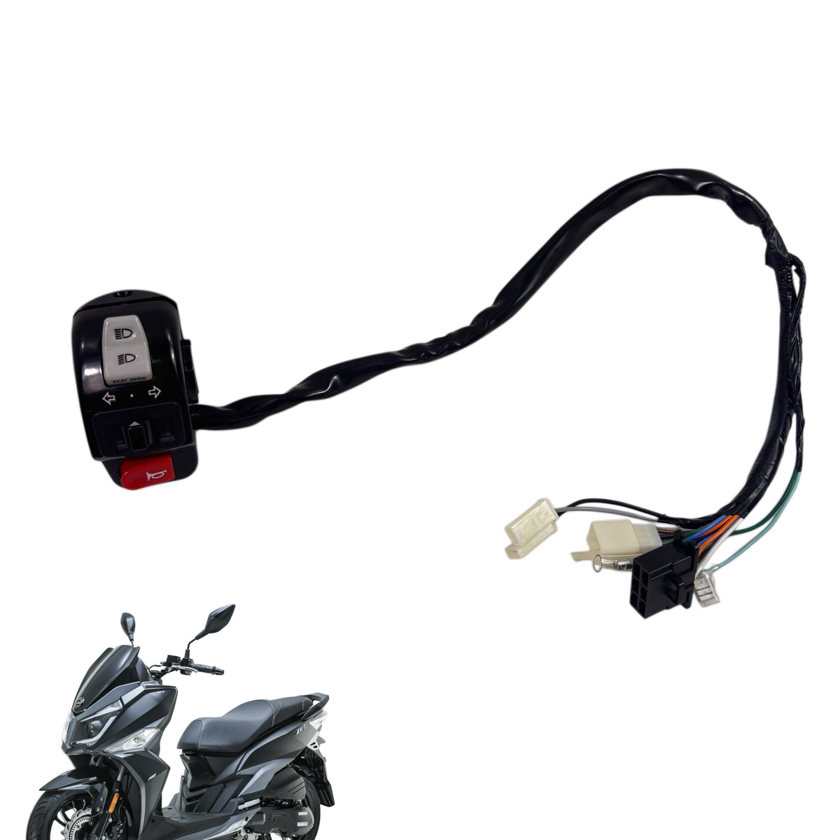 OEM SYM Jet 14 Scooter Left Handle Switch, Turn Signal/Headlight Buttons