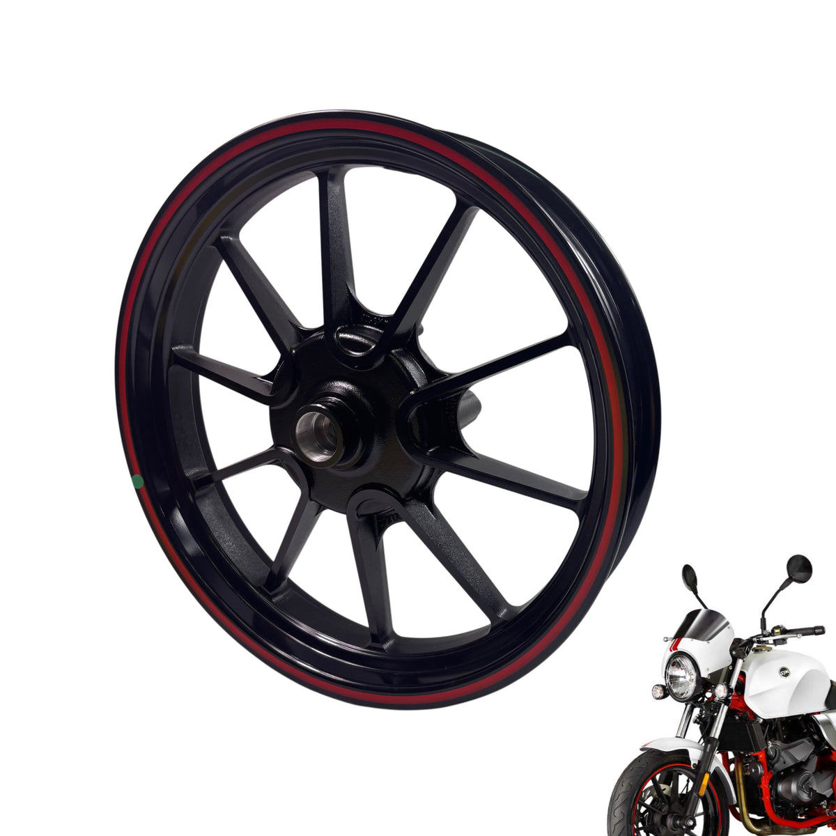 OEM SYM Wolf CR 300i Motorcycle Front Wheel Rim, Black w/ Red