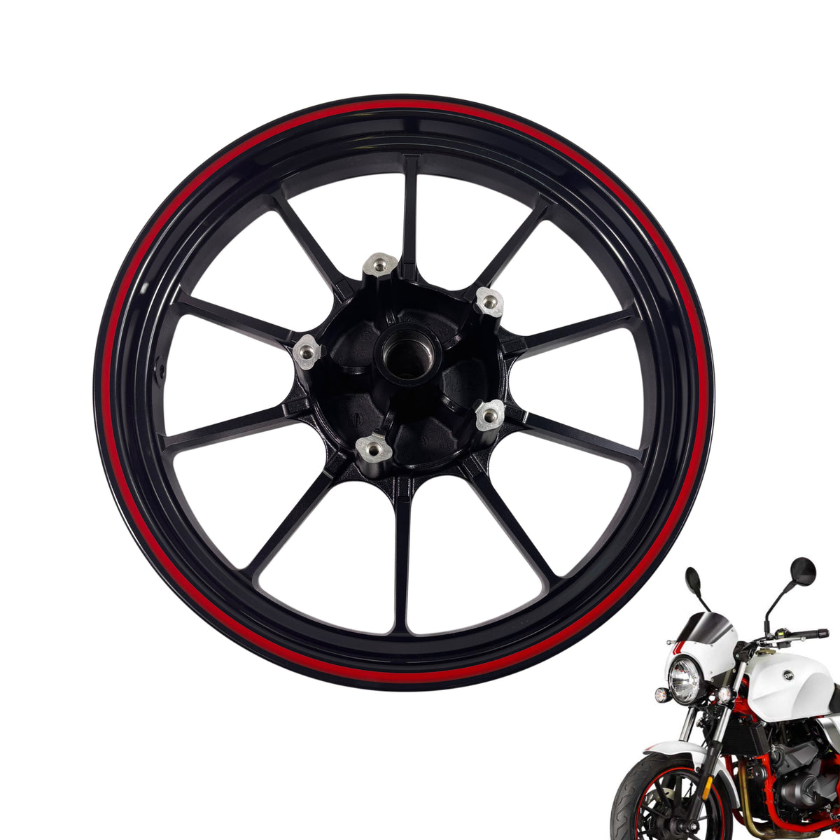 OEM SYM Wolf CR 300i Motorcycle Front Wheel Rim, Black w/ Red