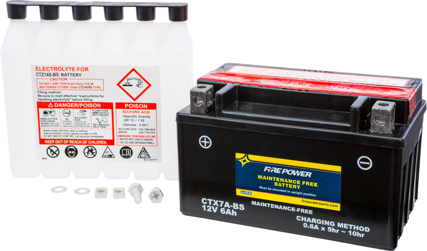 Fire Power Scooter Battery CTX7A-BS Maintenance Free (GY6, Lance, Genuine)