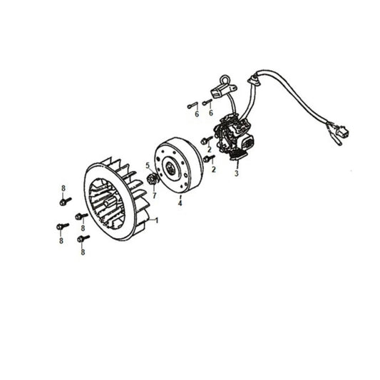 E 08 Generator / Fly Wheel / Stator Diagram for Lance Havana Classic 125cc Gas Scooter