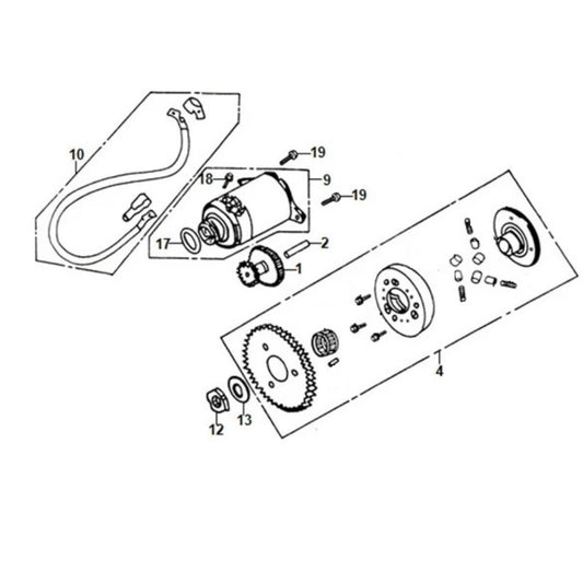 E 10 Starter Motor / Clutch Outer Diagram for Lance Havana Classic 125cc Gas Scooter