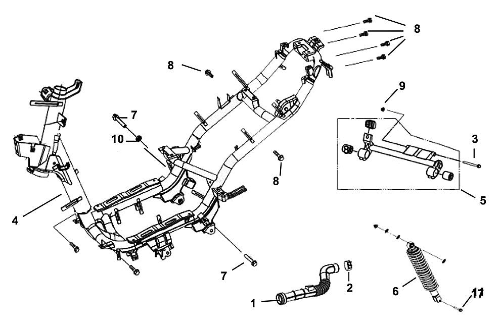 F-19 Frame Body / Engine Hanger for Lance Cabo 200i Gas Scooter
