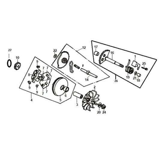 E 12 Drive Case / Kick Starter Spindle for Lance Cali Classic 125cc