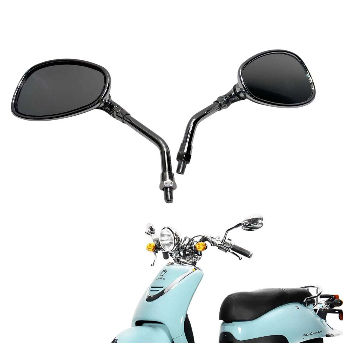 OEM Lance Cali Classic Left & Right Mirror Set, Chrome. Scooter 10mm Mirrors
