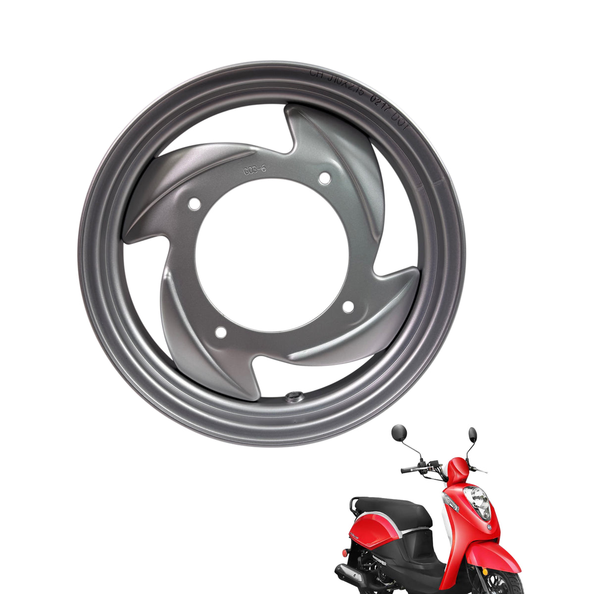 OEM SYM Mio 50 Scooter Front Wheel Rim, Original Silver 42702-G03-600-SH