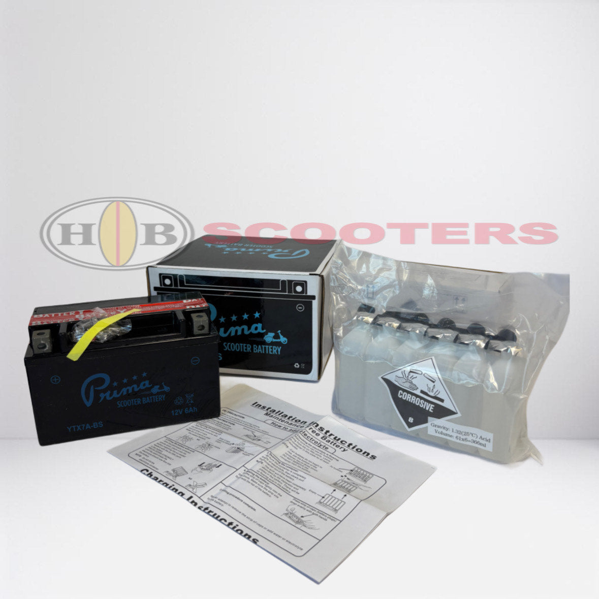 Prima 12V Scooter Battery, YTX7A-BS Replacement for Lance, Genuine 125/150/170/200i Models