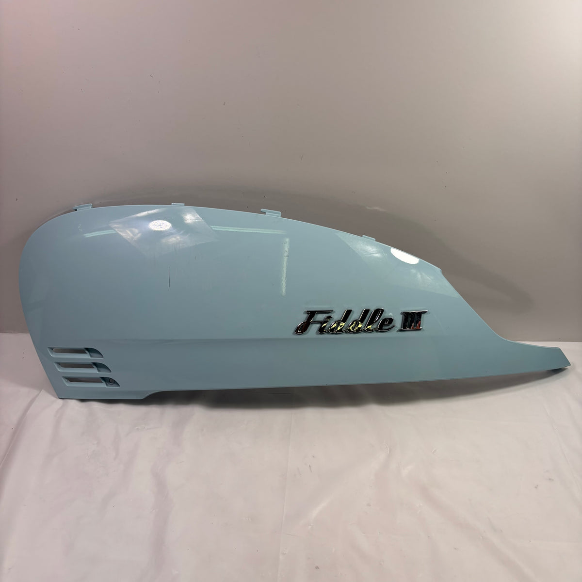 OEM SYM Fiddle III 200i Gas Scooter Left Side Body Panel w/ Emblem. Sky Blue 83600-XFA-000