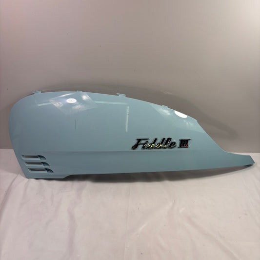 OEM SYM Fiddle III 200i Gas Scooter Left Side Body Panel w/ Emblem. Sky Blue 83600-XFA-000